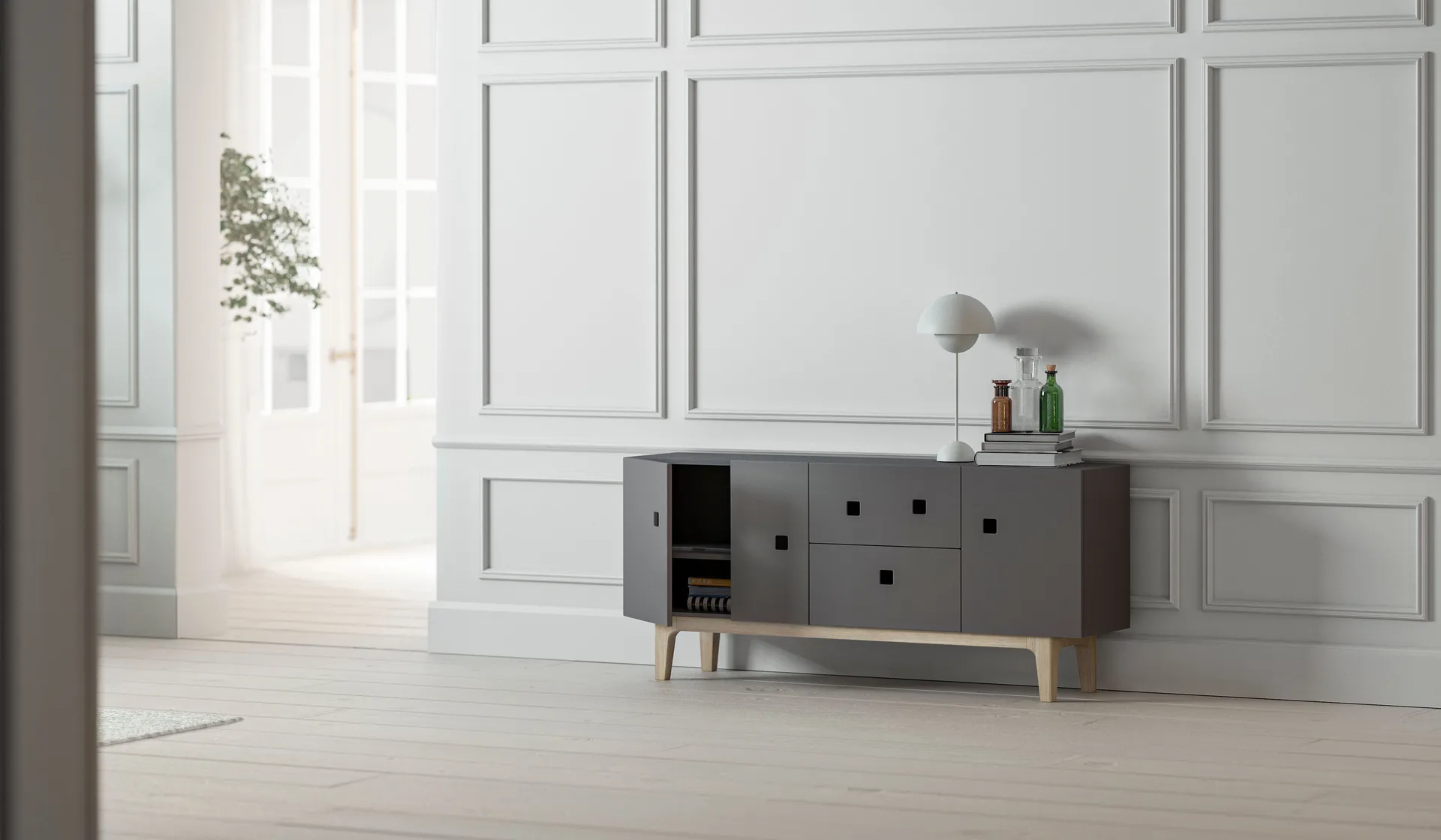 Cassapanca Peep M2, slate grey, rovere pigmentato bianco Zweed