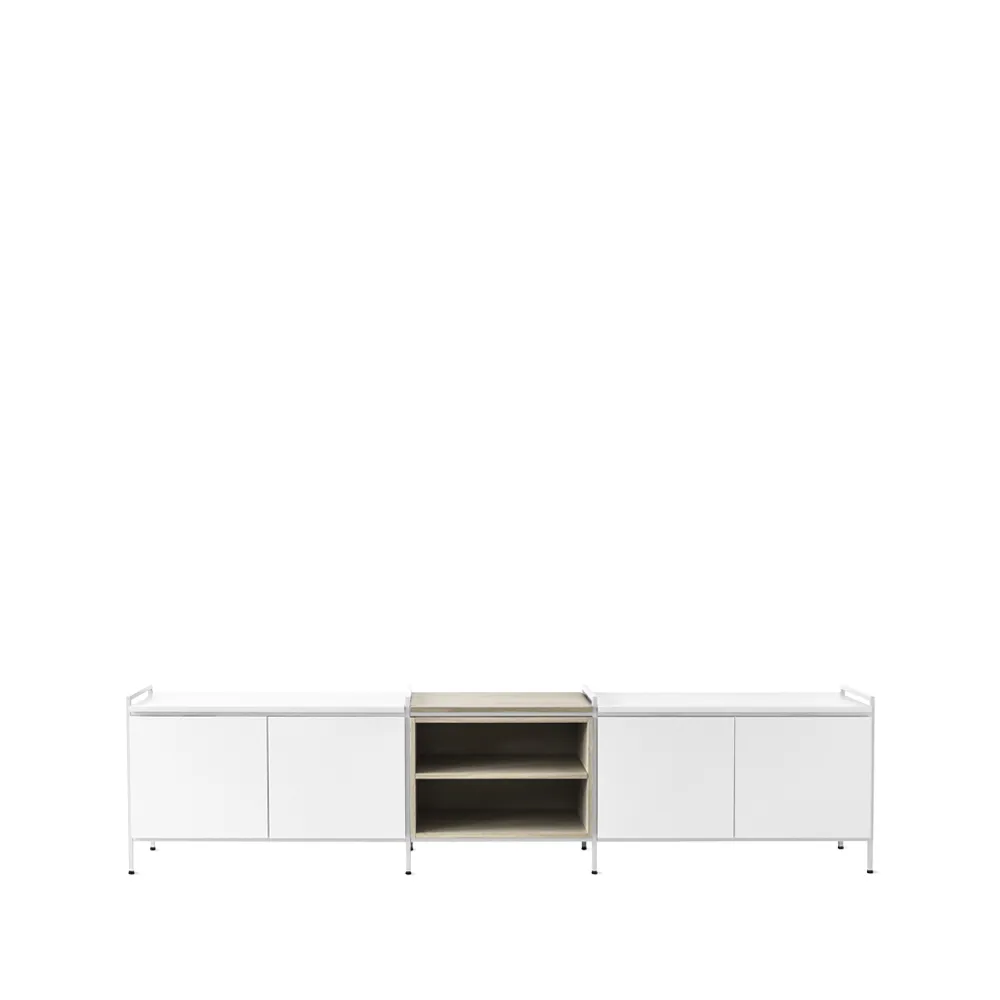 Credenza "Molto", bassa, bianco/rovere, 3 moduli Zweed