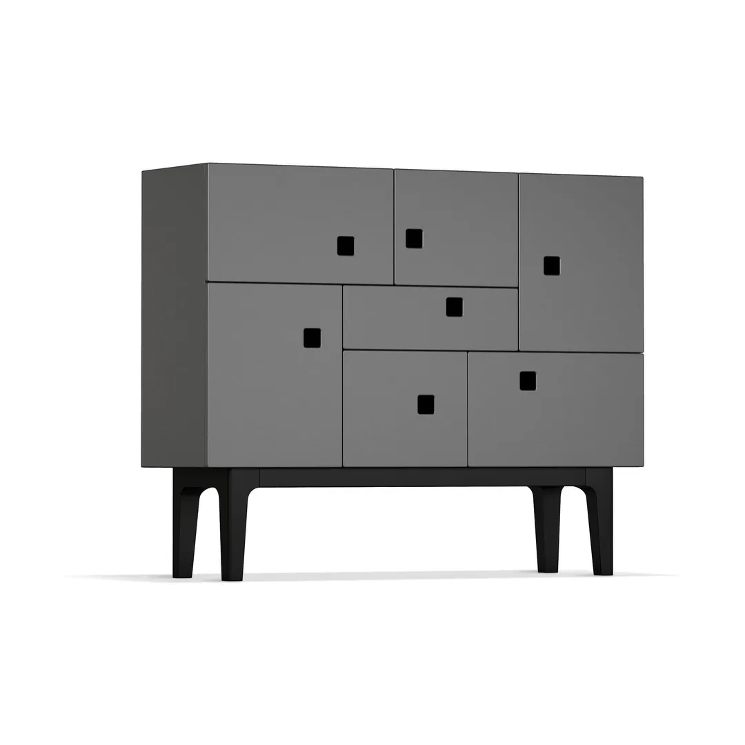 Credenza Peep C1, grigio ardesia, struttura laccata in nero Zweed