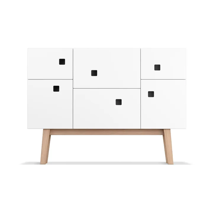 Credenza Peep C2 - bianco, retrò, gambe in rovere - Zweed