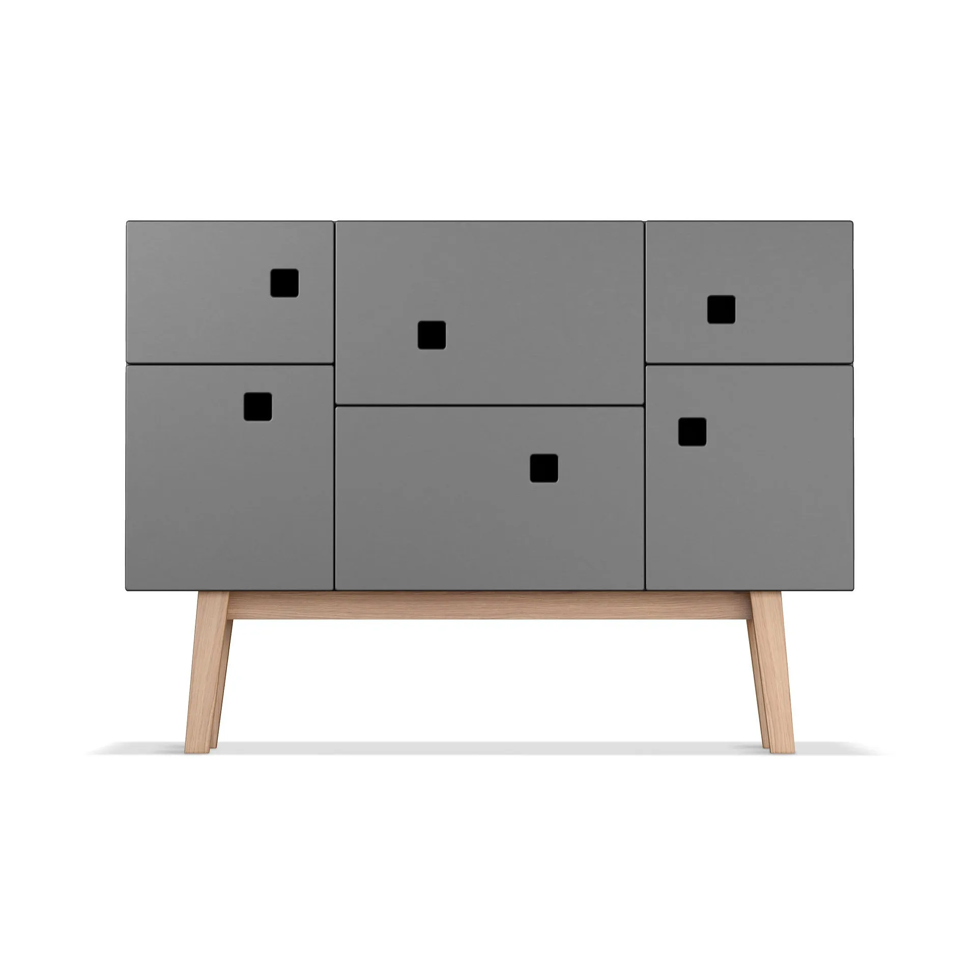 Credenza Peep C2, slate grey, retrò, gambe in rovere Zweed