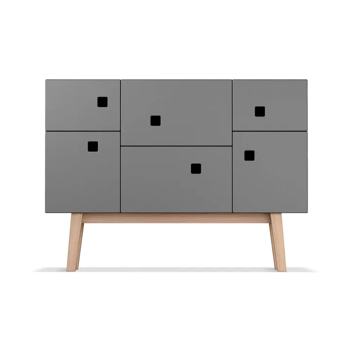 Credenza Peep C2 - slate grey, retrò, gambe in rovere - Zweed