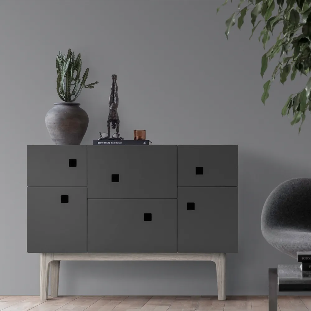 Credenza Peep C2, slate grey, rovere pigmentato bianco Zweed