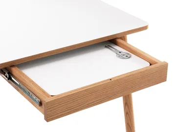 Tavolo da pranzo Dino+ con inserto aggiuntivo - bianco, base in rovere, 2 inserti aggiuntivi - Zweed