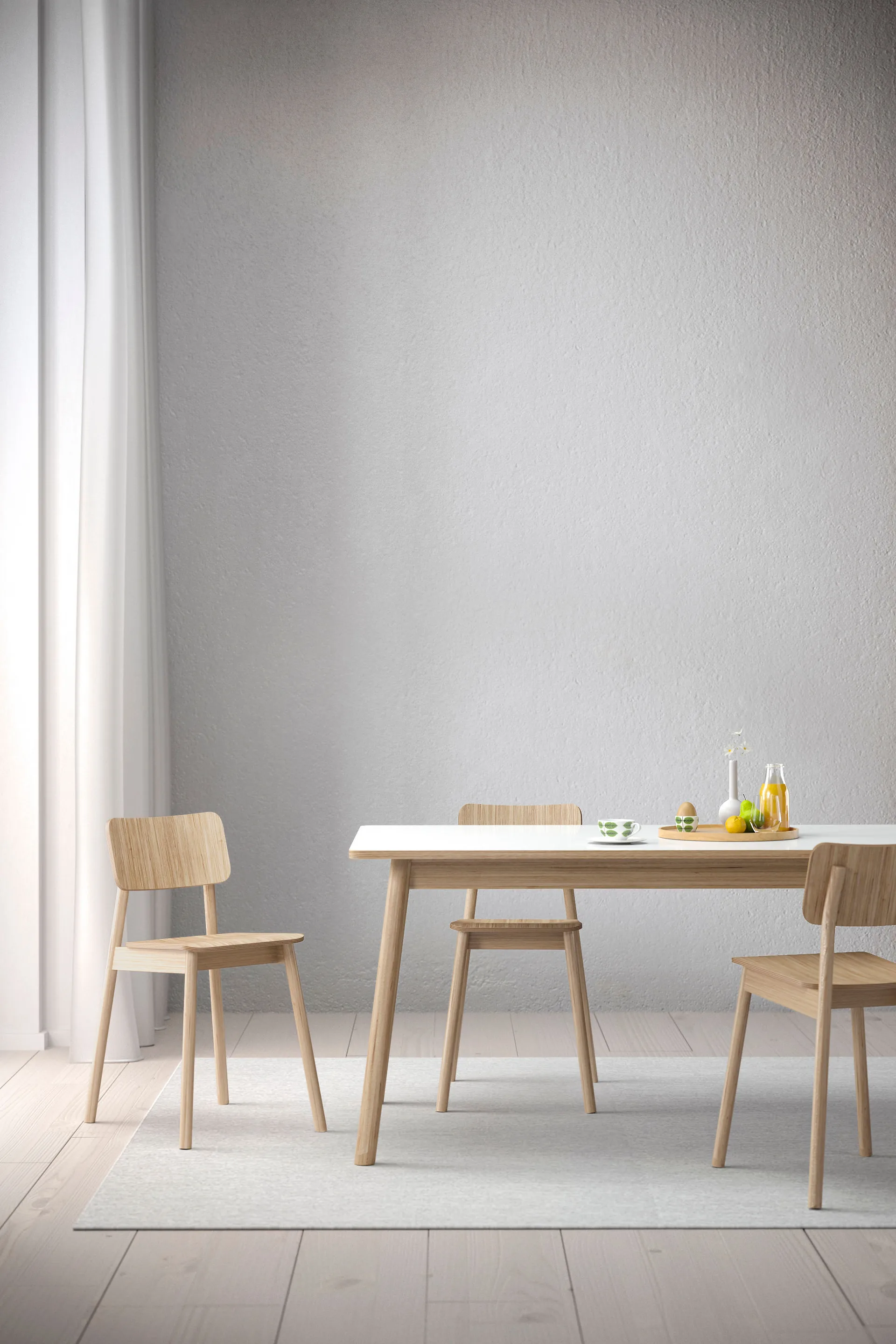 Tavolo da pranzo Dino+ con inserto aggiuntivo, bianco, base in rovere, 2 inserti aggiuntivi Zweed