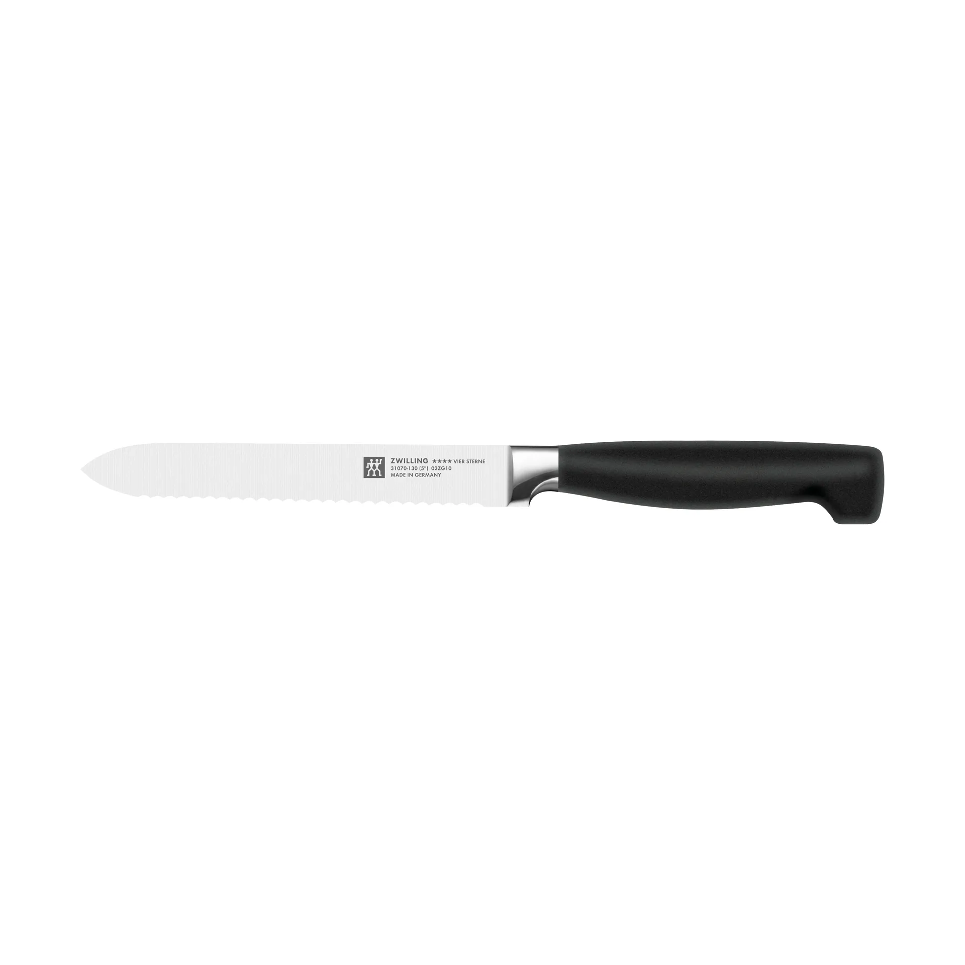 Coltello multiuso seghettato 13 cm Zwilling Four star, Nero-acciaio inox Zwilling