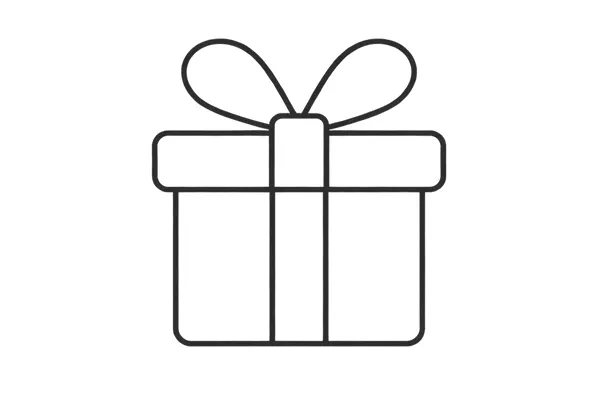 Contorno di una scatola regalo con nastro e fiocco in cima.