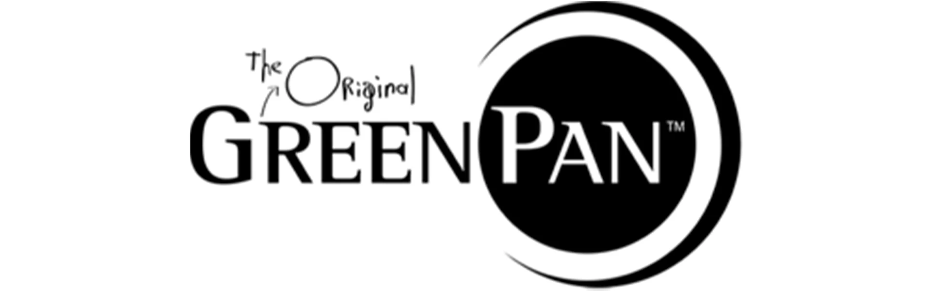 Logo GreenPan con 'The Original' in stile manoscritto sopra 'GreenPan', parzialmente in un cerchio nero.